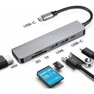 USB C ハブ USB Type C ハブ 6in1 MacBook Pro/Air USB3.0 ハブ 6ポート 4K HDMI出力 100W PD急速充電 SDMicro SDカードリーダー 高速データ転送 MacBook/MacBook Proの画像