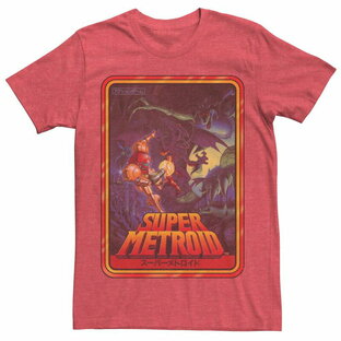 【送料無料】 ライセンス キャラクター メンズ Tシャツ トップス Men's Super Metroid Kanji Game Box Art Tee Red Heatherの画像