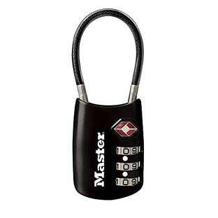 Master Lock(マスターロック) 南京錠 TSAロック ダイヤル 暗証番号設定 小型 本体幅30mm ケーブル長80mm スーツケース 旅行鞄 海外旅行用鍵 防犯 4688JADBLK ブラックの画像