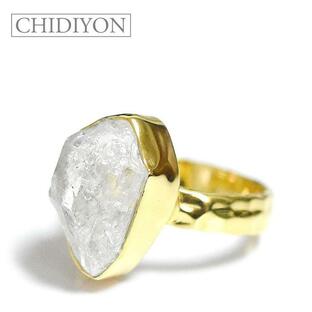 CHIDIYON チディヨン 天然石 大粒 ハーキマー ダイヤモンド 水晶 ドリーム クリスタル ゴールド リング Gemstone Ring Herkimer Diamondの画像