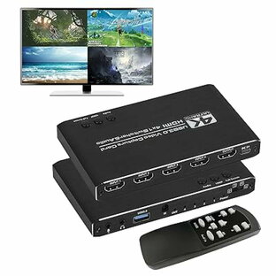 USB 3.0 HDMI ビデオ キャプチャカード 画面分割 4 x 1 HDMI ビデオ キャプチャカード 60 fps HDMI キャプチャカード ゲーム記録PS 4、ニンテンドースイッチ、Xbox Oneのライブストリーミングローカルループ出力の画像