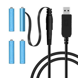 LANMU USB 5V-6V DC電源ケーブル エネループ ダミー電池 単4形バッテリー電源 4個セット電池 USB-DCケーブル付き 単の画像
