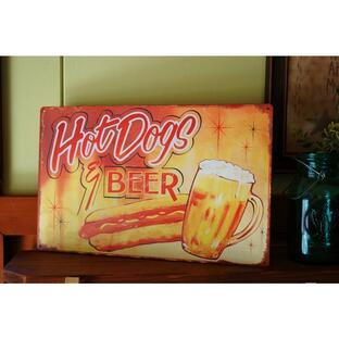 ブリキ看板 ホットドッグ & ビール アメリカン ジャンク フード ブリキサイン ブリキ製 看板 TINサイン ハンバーガー ヤンキー 安い BEER 赤いの画像