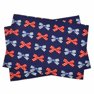 polkadot ランチョンマット 女の子 子供 布製 給食 綿 ポルカドットとストライプのフレンチリボン カラフルキャンディスタイルの画像