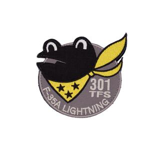 三沢基地 第301飛行隊 F-35A LIGHTNING ライトニング ワッペン 刺繍 パッチ PA293-TN 航空自衛隊 オリジナルパッチ カエル 両面ベルクロ付の画像