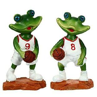 VICASKY Outdoors Gifts 2pcs Resin Frogs Figurines Basketball Player Couple Statue Desktop Sculpture Ornament Micro Garden Decor for Valentine Sports Lの画像