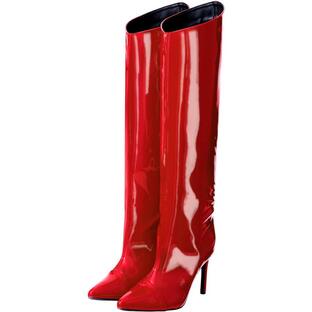 Shoe'N Tale Women's Knee High Boots Pointed Toe Stiletto High Heel Metallic Party Dressy Slip-on Booties Shoes(10 Red) 並行輸入品の画像
