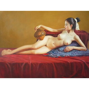 肉筆絵画 油絵 油彩画 洋画 木枠付 (油絵額縁付きで納品対応可) F12号 「壺を持つ裸婦」の画像