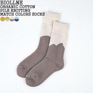 [クーポンで20%OFF]BIOLLNE/ビオルネ オーガニックコットンパイル編みアメリブ配色ソックス クルーソックス 靴下 綿 322323 レディース[1点のみメール便可能]の画像