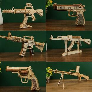 3Dパズル 純木製銃器 AK47 カービンcar-15 軽機関銃 リボルバー m4カービン 92式拳銃 DIY組み立ての画像