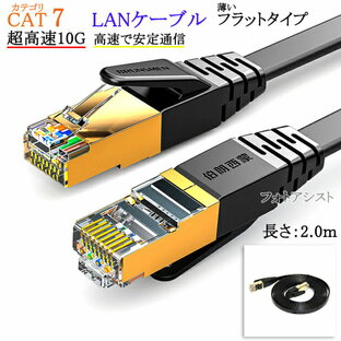 【互換品】SONY/ソニー対応 LANケーブル カテゴリ7準拠 2.0m 平型フラットタイプ STPシールド RJ45 より線 Part.7 送料無料【メール便の場合】の画像