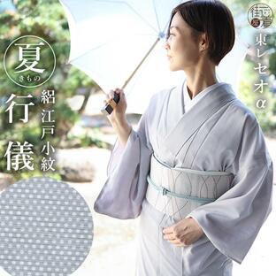 洗える 着物 夏 夏きもの 夏着物 絽 江戸小紋 行儀文様 銀鼠 M L 日本製 セオアルファの画像