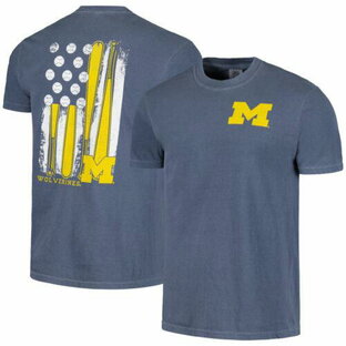 Image One イメージ ワン Men's Navy Michigan Wolverines Baseball Flag Comfort Colors T-Shirt メンズの画像