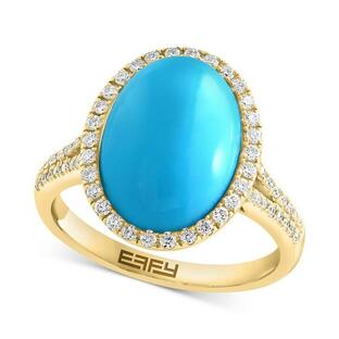 エフィー レディース リング アクセサリー EFFY® Turquoise & Diamond (1/3 ct. t.w.) Oval Halo Ring in 14k Goldの画像