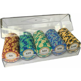 ポーカーチップ 5色アソート 専用アクリルケース付き カジノゲーム用品 100枚セットの画像