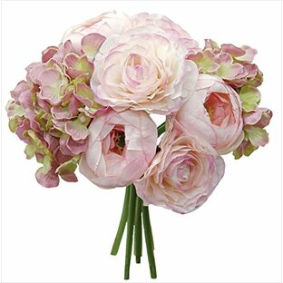 エルアーツ 造花 ラナンキュラスブーケ 全長26cm・花径5.5~7.5cm ピンク E3517-02の画像