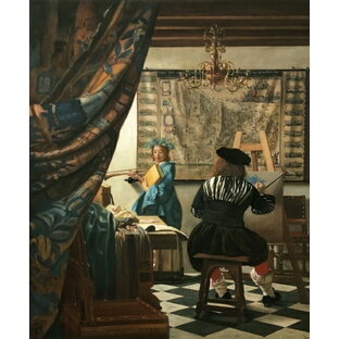油絵 フェルメールの名作_絵画芸術の称賛（別名・画家のアトリエ） ma315の画像