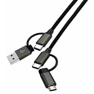 ウイルコム USB 充電 4in1 タフケーブル Type-C PD対応 4端子一体型 4Way 1m ガンメタ&ブラック UTT-100C-01BKの画像
