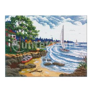 11CT DIY 海辺風景針 仕事クロスステッチキット 家の装飾クラフト ギフトの画像