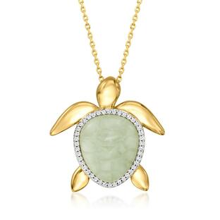 Ross Simons Jade Turtle Pendant Necklace With .20 ct. t.w. White 並行輸入品の画像