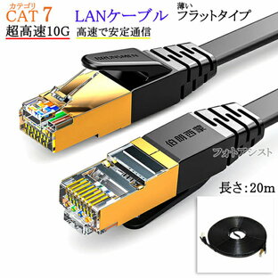 【互換品】SONY/ソニー対応 LANケーブル カテゴリ7準拠 20m 平型フラットタイプ STPシールド RJ45 より線 Part.7 送料無料【メール便の場合】の画像