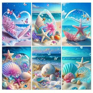 ダイヤモンドアート 初心者 海 夏 海辺 刺繍キット 砂浜 アート ビーズ 趣味 カラービーズ モザイクアートの画像