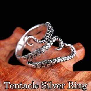 指輪 触手 フォーク リング シルバー 指環 C型 フリーサイズ アクセサリー クトゥルフ テンタクル タコ 蛸 イカ 烏賊 ri21080の画像