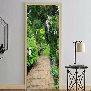ドアステッカー トリックアート 裏庭 ガーデン 小道 緑の庭園 だまし絵シール インテリア DIYの画像