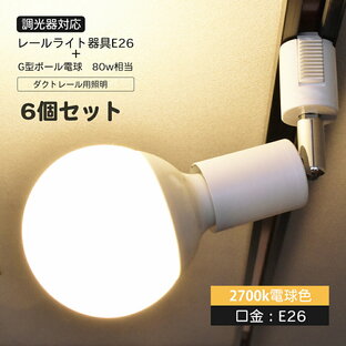 6個 LED調光対応電球付き ダクトレール LEDボール球 調光器対応 1灯 照明器具 配線ダクトレール用 調光 スポットライト ダクトレール 照明 ライティングレール 黒 白の画像