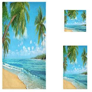 NAANLE 3Dビーチオーシャンパームツリー柔らかい豪華な装飾セット3タオル1バスタオル1ハンドタオル1バスルームホテルジムスパと 【並行輸入】の画像