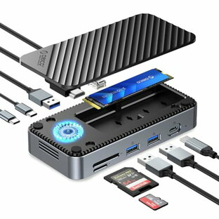 M.2 SSD 外付けケースー付きUSB Cハブ、ORICO 10-in-1 USB-C ドッキングステーション内蔵ファン、10Gbps USB 3.2 Gen2 M.2 NVMe/SATA 両対応ケース、サポート4K@60Hz HDMI、100W Pの画像