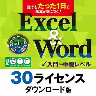 ライセンス版 30ライセンス 誰でもたった1日で基本が身につく！Excel＆Word｜最新Office2021 Office365 対応 エクセル 関数 ワード 使い方 ストリーミング再生 両対応｜ダウンロード版の画像