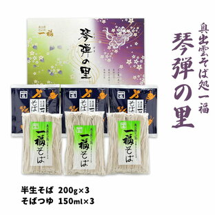 [奥出雲そば処一福] 蕎麦 琴弾の里20 半生そば200g×3、そばつゆ150ml×3 /ソバ 蕎麦 島根県 お取り寄せグルメ ギフト お中元 お歳暮 プレゼント ご挨拶 お礼 保存食 出雲そば 出雲蕎麦 伝統の味 人気店 お食事処 長期保存 奥出雲 箱入り 年越しそば 年越し蕎麦の画像