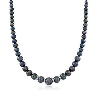 Ross-Simons 5-11.5mm Black Cultured Pearl Necklace With .24 ct. t.w. Dの画像