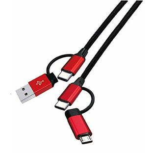 ウイルコム USB 充電 4in1 タフケーブル Type-C PD対応 4端子一体型 4Way 1m レッド&ブラック UTT-100C-01RDの画像