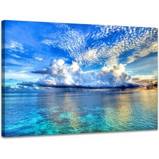 海絵 アートパネル 青い海 ポスター 自然風景 日光 絵画 風景画 壁掛け 風水 玄関 開運 室内装飾 木枠付きの完成品 (30x40cm )の画像