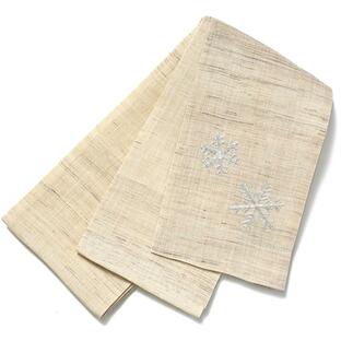 撫松庵 半幅帯 雪華刺繍 麻 刺しゅう 生成り ベージュ 銀 日本製 半巾帯 細帯 夏帯の画像