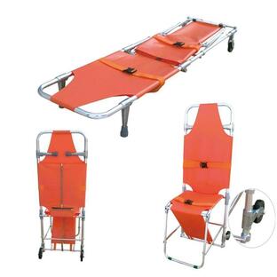 緊急救助用担架アルミ製折りたたみ椅子担架救急車消防士避難用階段椅子、2つのガイドホイール付きの画像