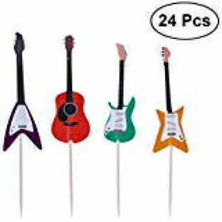 TINKSKY ギターカップケーキトッパー 楽器の形のカップケーキデコレーションツール パーティー用品用 24個 TINKSKY Guitar Cupcake Toppers Musical Instrument Shape Cupcake Decorating Tools for Party Supplies 24pcsの画像