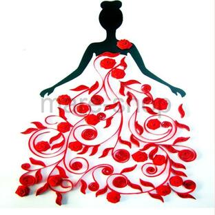 ペーパークラフト作成キット クイリングキット ペーパークラフト セット ツール 紙 工作 ハンドメイド ドレス 赤い花 バラの画像