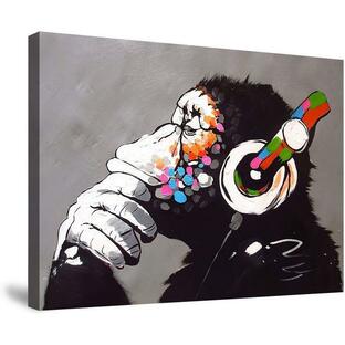 音楽を聴いている猿 ポスター バンクシー Banksy チンパンジー アートパネル アートフレーム キャンバスアート フレーム装飾画 壁掛けの画像