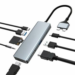 Macbook ハブ Macbook Air Pro 2022 9 ポート USB Type C ハブ USB C HDMI 変換アダプタ 4K出力 PD急速充電 USB 3.0 対応 Thunderbolt 3ポート SD/TFカードスロット ドッキングステーション 超軽量の画像
