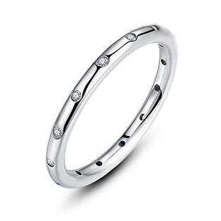 Acefeel（エスフィール）14粒ミニCZダイヤ繊細925銀リング 18k指輪レディース エターニティー シルバー シンプル 優雅 普段用の画像