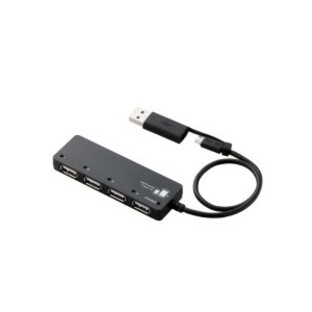 エレコム USB2.0 microUSB ハブ 4ポート バスパワーmicroUSBケーブル+変換アダプタ付 ブラック U2HS-MB02-4BBK USBハブ スマホ タブレッの画像