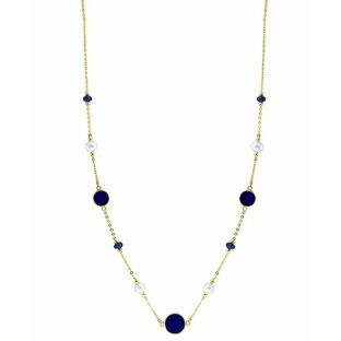 【送料無料】 エフィー レディース ネックレス・チョーカー・ペンダントトップ アクセサリー EFFY® Lapis Lazuli Freshwater Pearl (4-1/2mm) & Sapphire (3/8 ct. t.w.) 17" Collar Necklace in 14k Gold 14K Goldの画像