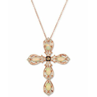 【送料無料】 ル ヴァン レディース ネックレス・チョーカー・ペンダントトップ アクセサリー Neopolitan Opal (5/8 ct. t.w.) & Diamond (1/4 ct. t.w.) Cross 18" Pendant Necklace in 14k Rose Gold Neopolitan Opalの画像