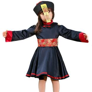 ハロウィン コスプレ 子供 キョンシー 仮装 衣装 キョンシーキッズ チャイナ服 半袖 黒 ワンピース 帽子の画像