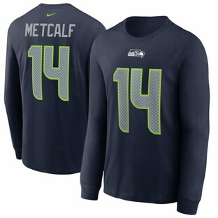 ナイキ メンズ Tシャツ トップス DK Metcalf Seattle Seahawks Nike Player Name & Number Long Sleeve TShirt Navyの画像