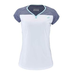 バボラ(Babolat) ジュニア(ガールズ) PLAY プレー キャップスリーブ ゲームシャツ 3GTE011-1079 ホワイト×ブルー(23y2mテニス)の画像