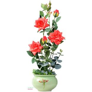 造花と花瓶 造花装飾用のテーブルセンターピース中国風の人工鉢植え偽の中国のバラの花 あらゆる空間にの画像